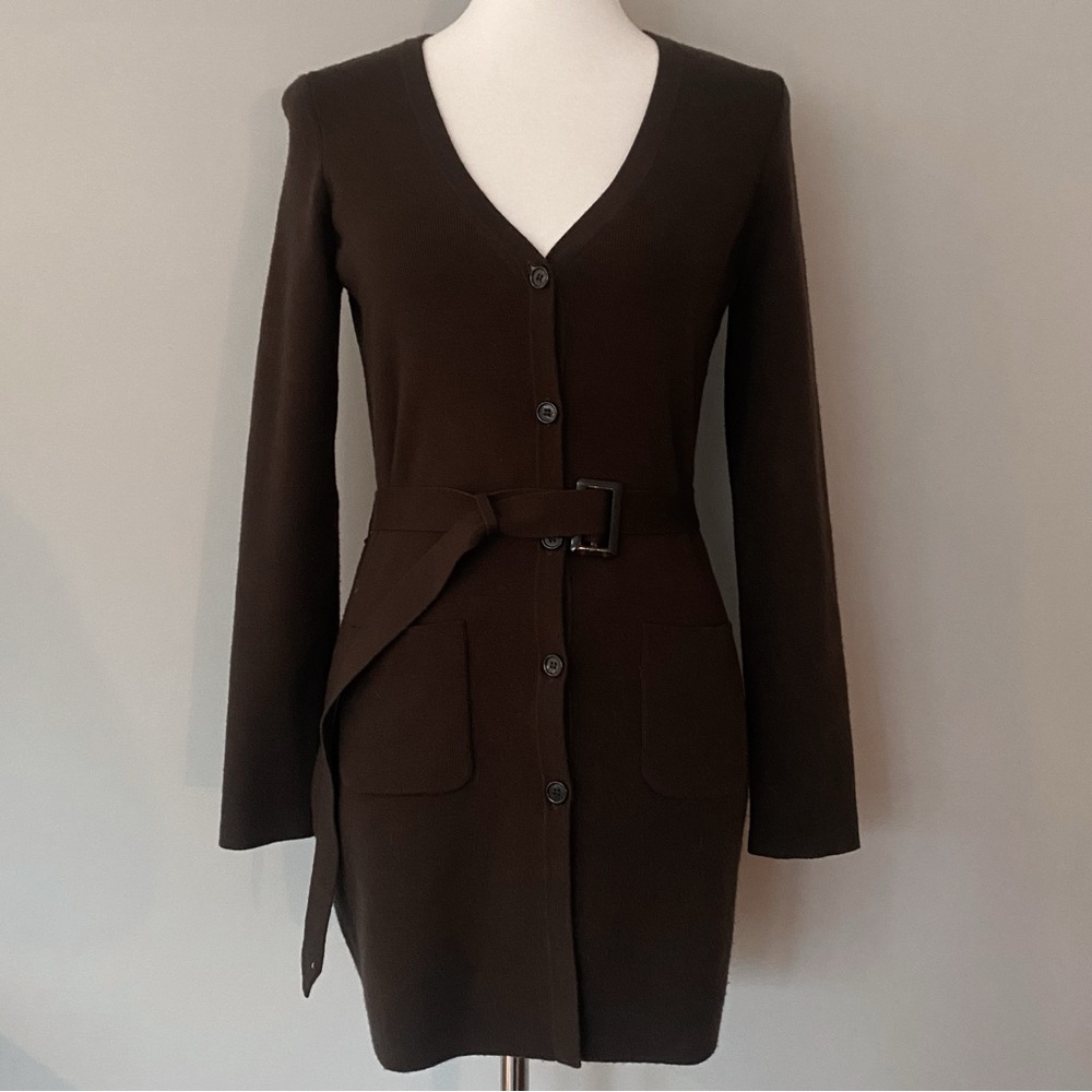 Ann Taylor Button Down Sweater Dress Brown Sz MP
